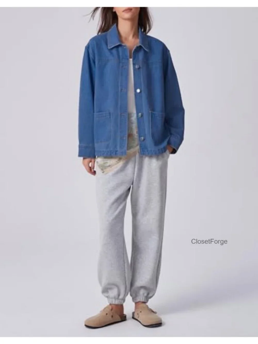 Oversized Denim Jacket Shacket Button Down Long Sleeve Jean Coat